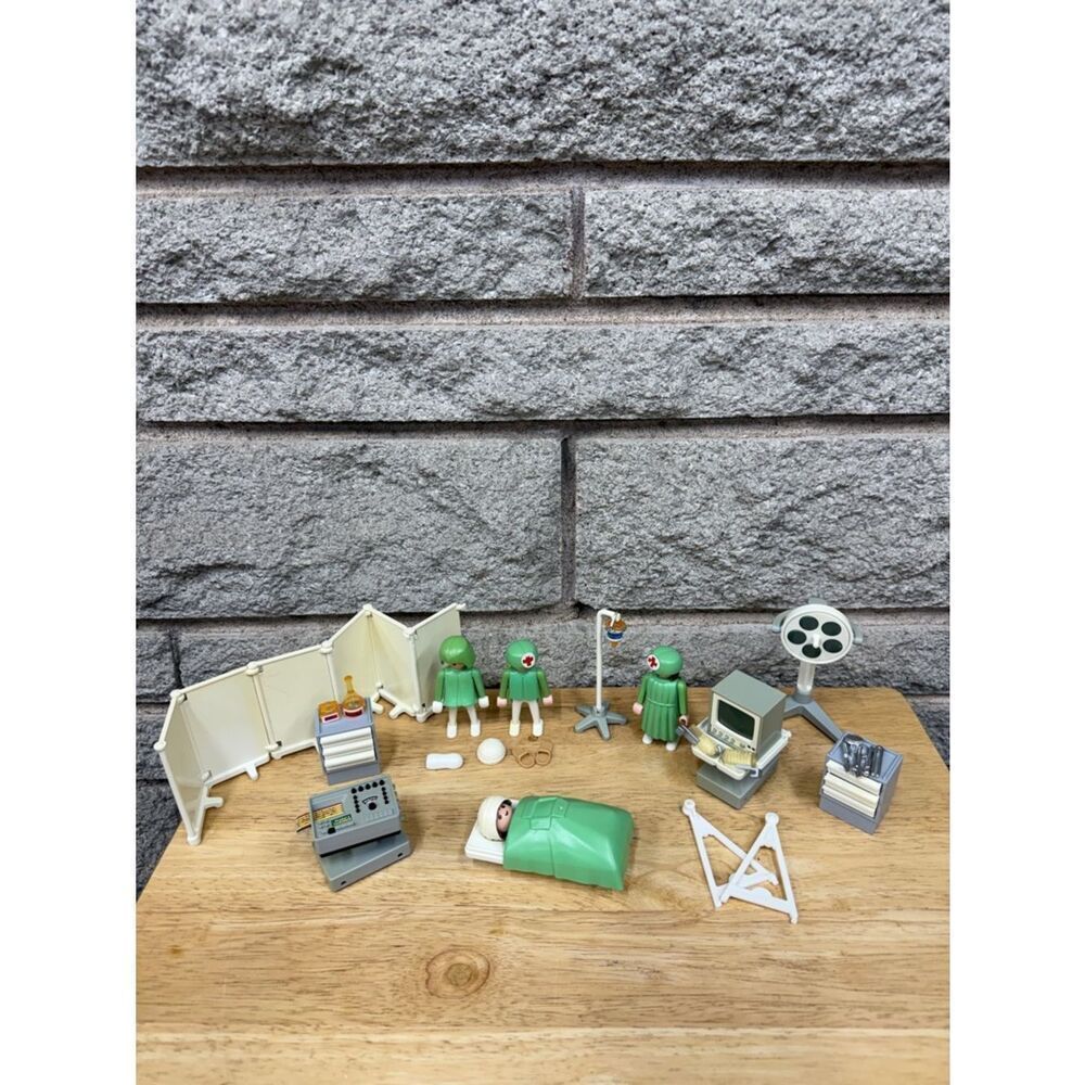 Vintage Playmobil Medical Surgery Set with Green-Suited Figures
